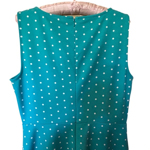 TALBOTS Women’s Edie Turquoise Blue/White Polka Dot Fit & Flare Knit Dress Sz. S - Picture 7 of 9